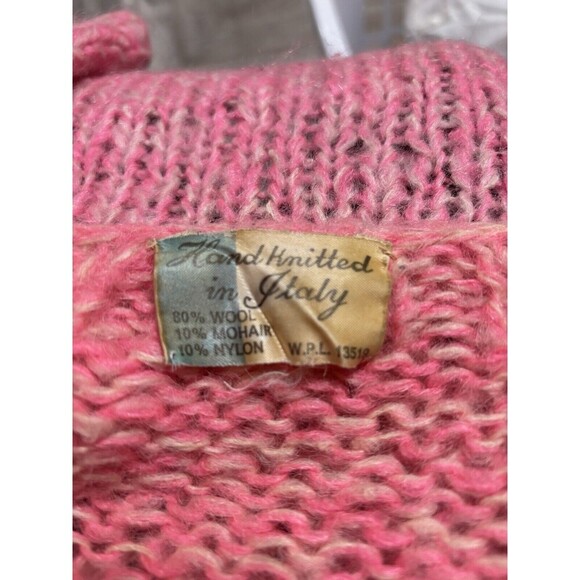 60s Vintage Pink Mohair Wool 3/4 Sleeves Hand Knit Italy Cardigan Sweater Small - Picture 5 of 5